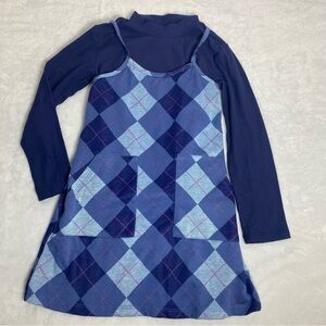 btween Blue Argyle Pinafore Dress with Long Sleeve Top Size 6